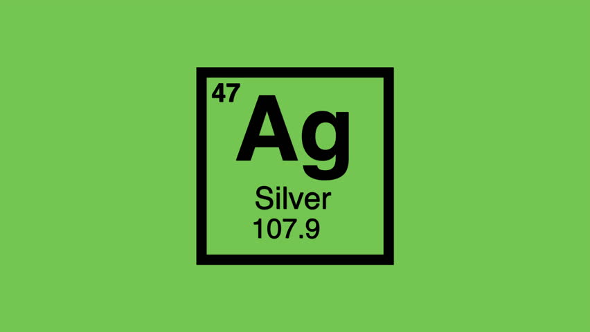 47 simple silver ag black title element graphic of the periodic table on chroma green screen background