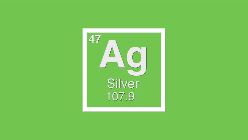 47 simple silver ag white title element graphic of the periodic table on chroma green screen background