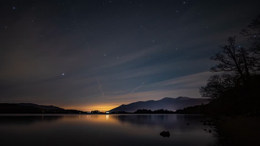 A timelapse of a cloudy winters night on Derwentwater in the English Lake District