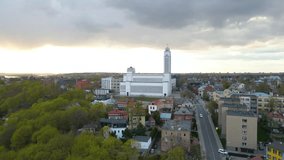A drone footage of the Kaunas city in Lithuania shot during the cloudy weather