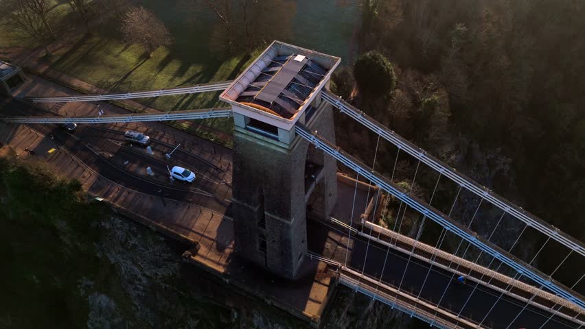 Drone Aerial of Clifton Suspension Bridge and Bristol City, England