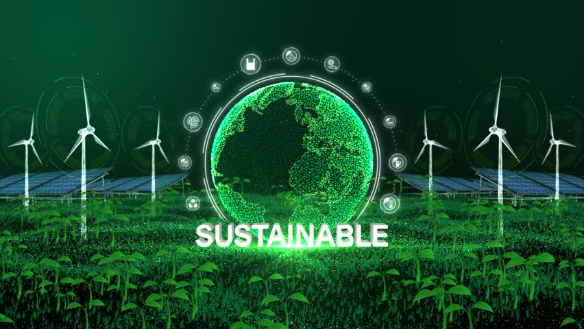 Global Green Sustainable, Energy from wind turbines and solar cells, Digital technology of ESG principles with renewable energy icons, and sustainable earth on a green background. - Powered by Shutterstock - Get 15% off with code: PIKWIZARD15