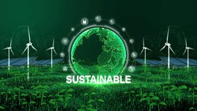 Global Green Sustainable, Energy from wind turbines and solar cells, Digital technology of ESG principles with renewable energy icons, and sustainable earth on a green background. - Powered by Shutterstock - Get 15% off with code: PIKWIZARD15