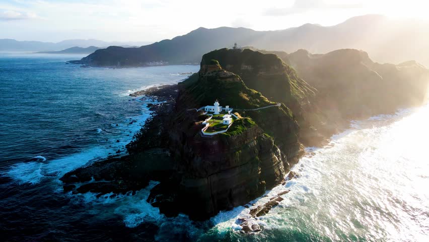 Bitoujiao Lighthouse at the Northeast coast of Taiwan (New Taipei City and Yilan) National Scenic Area.
