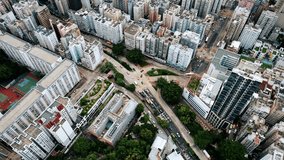 City Aerial View and Territory of Old Town Area Outside Hong Kong. Scenic Footage of East Economy of Corporate Trade or Travel in China. Video of Tall Buildings Architecture of Urban Asia and Hongkong