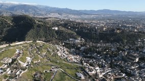 Aerial video of hilly outskirts of Granada,a historic town nestled in Andalusia province of south Spain.