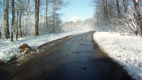 Timelapse video footage of driving in Snow landscape in germany