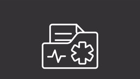 Animated health history white icon. Patient record line animation. Medical prescription. Official document. Black illustration on white background. HD video 
