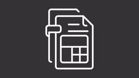Animated spreadsheet white icon. Digital file line animation. Table with financial data. Paperless office. Black illustration on white background. HD video  