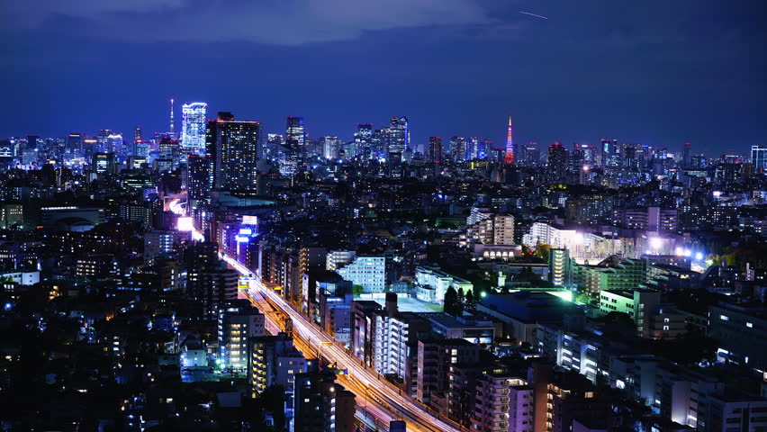 Tokyo Time lapse - Night view of Cityscape towards Shibuya and Minato Ward Area seen from Sangenjaya Setagaya