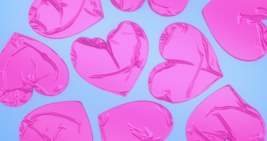 Inflated Pink Heart Shaped Reflective and Glossy Balloons form Background suitable for Valentine's, Mother Day and 8 March Projects. 3D 4K Animation on Blue Flat Color. Royalty-Free Stock Footage #3422027307
