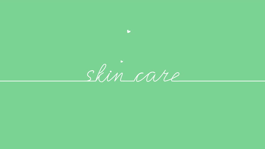 Motion graphics text animation Skin care on a delicate green background with flying hearts