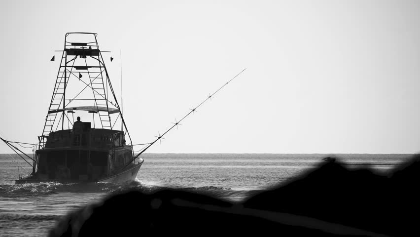 Fishing boat in black and white 