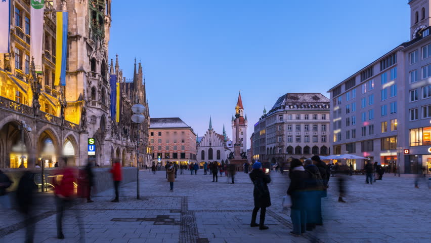 Munich night time lapse hyperlapse video at night munich germany marienplatz sqaure hyperlapse time lapse city downtown old town town hall.