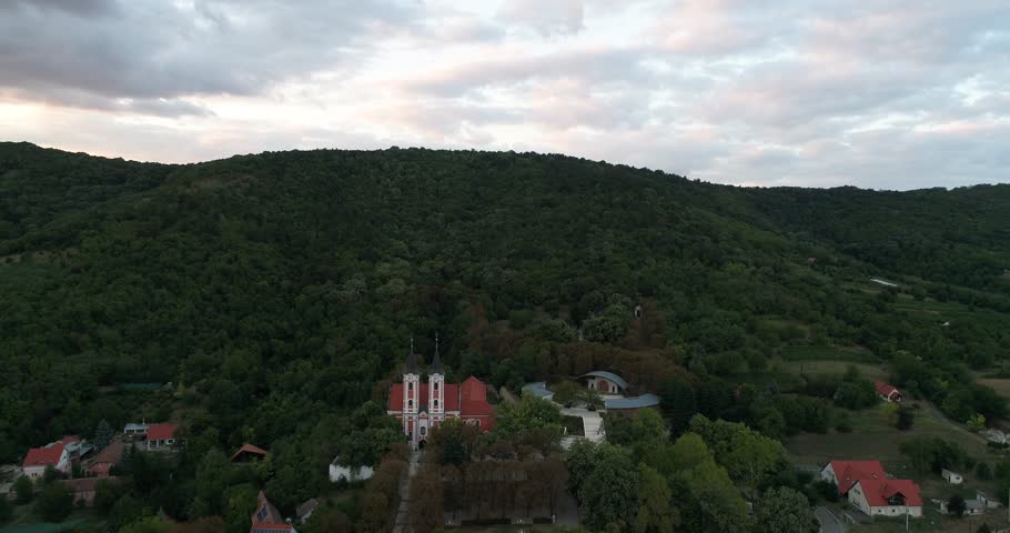 Aerial view of Huge church in Mariagyud, Hungary