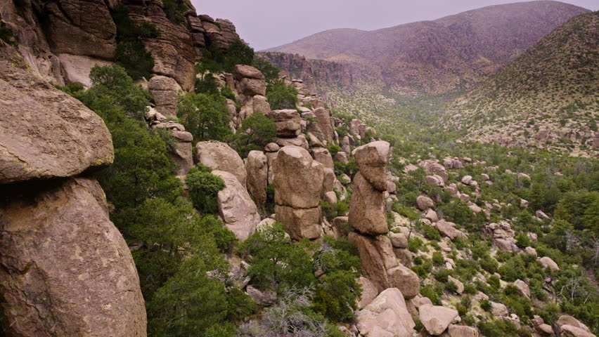 Drone footage flying close to rock face in Chiricahua National Monument