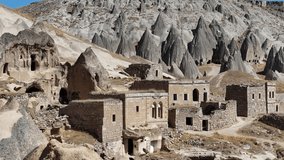 Cappadocia Fairy Chimneys in the Selime Village Drone Video, Guzelyurt Aksaray, Turkiye (Turkey)