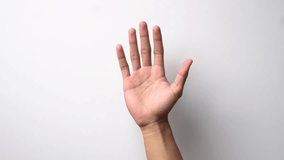 Man's hand with a coded gesture asking for help on a white background