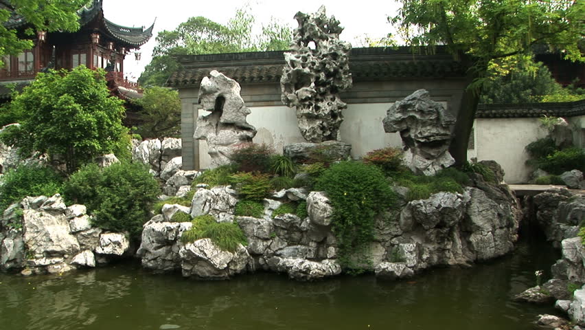 Large piece of natural Jade surround by water, Yuyuan Garden, Shanghai, China