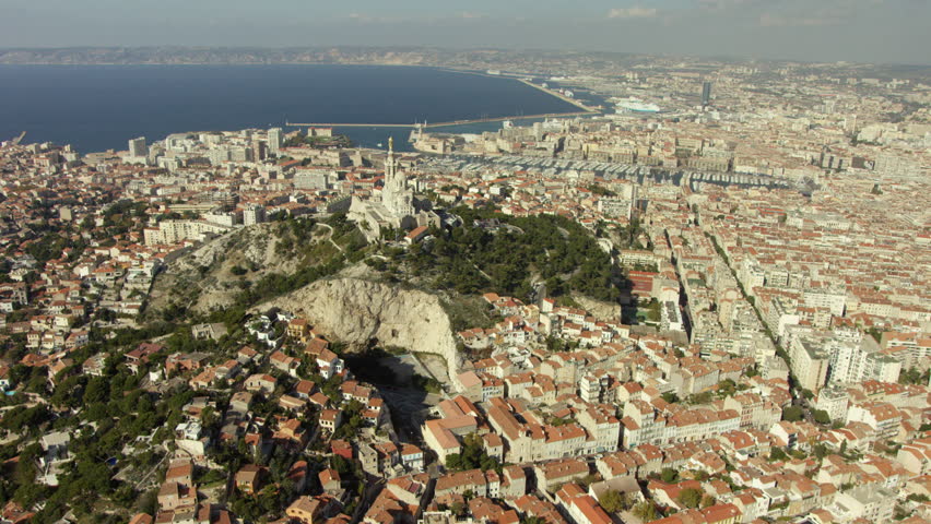 Marseille : Aerial view of Notre Dame de la Garde basilica in Marseille in the south of France