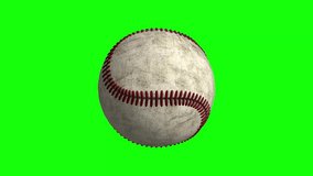 Spining Baseball Ball. 4K clip at 25fps for cinematic motion with a green screen. Isolated on green screen. Infinitely Looping footage.