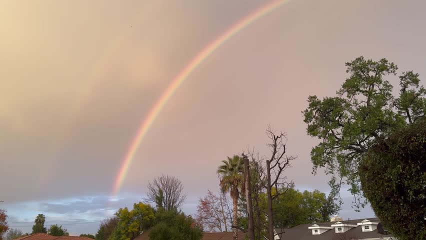 Beautiful double rainbow at sunset in Los Angeles, California