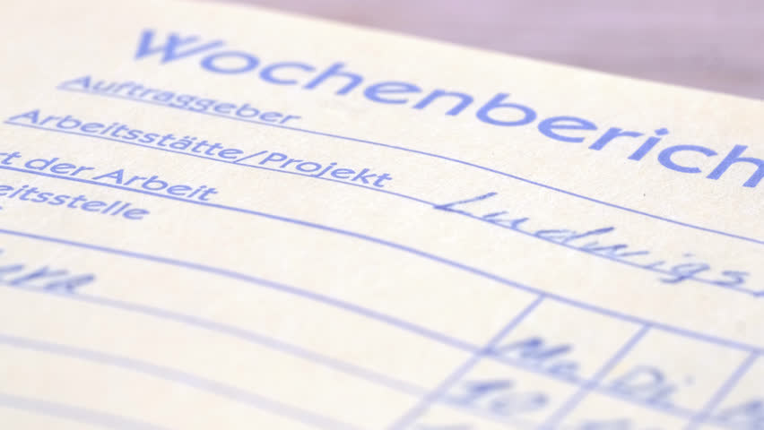 close-up of part of handwritten tabular document sheet in German weekly report, Historical Detective Work, weekly internship review during internship, research projects or professional training Royalty-Free Stock Footage #3422672099
