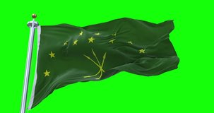 Adygea flag realistic waving in the wind 4K video, for Independence Day or Anthem etc, green screen background chroma key (Perfect Loop)
