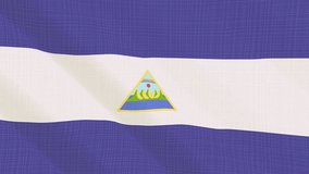 Nicaragua flag waving in the wind. Background with rough textile texture. Animation loop. Element for web site, presentation, import into video.