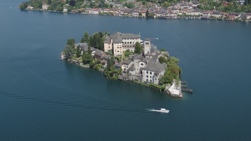 Island Orta Lake blue water ferry