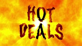 4K Ultra HD Video: Igniting Savings - HOT DEALS Typography in Fiery Background	