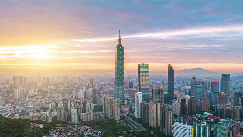 Taipei skyline panorama with view of Taipei 101 beautiful Taipei sunset, Taiwan city business skyline and skyscrapers, skyscrapers and other modern buildings of the city.	