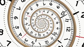 Spiral with clock watch dial. Metaphor of infinity of time. Transience of time. Limited life time. Conceptual video animation. High quality 4k footage