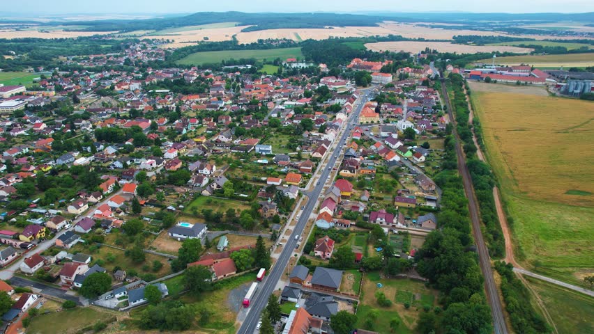 Aerial  of the city and monastery Chotesov  in the czech republic on a cloudy day in summer