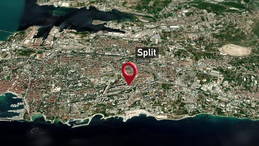 Split City Map Zoom (Croatia) from Space to Earth