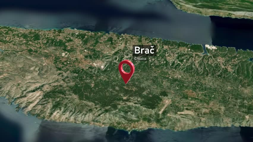 Brač Island Map Zoom (Croatia) from Space to Earth