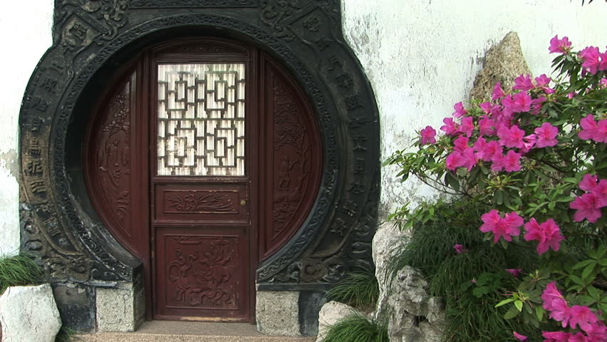 Unique round oriental door, Yuyuan Garden, Shanghai, China, zoom in to detail