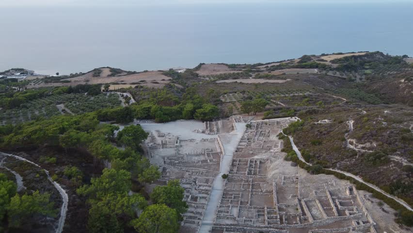 Ancient Ruins in Rhodes, Greece Flyover in Summer