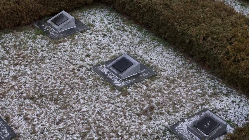 Aerial perspective of a WWII cemetery