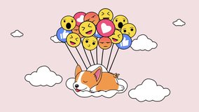 Cute corgi dog sleeping in the emotional sky video animation