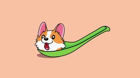 Cute corgi dog sits in a spoon dog video animation