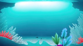 Looping video - Animated fish swim in the sea amid coral reefs 4k. fish cartoon