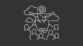 Sermon on mount white line animation. Jesus and apostles animated icon. New testament. Christ preaching. Isolated illustration on dark background. Transition alpha video. Motion graphic