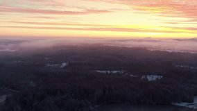 Misty Forest On Snowy Lake Shore At Golden Hour Sunset. wide aerial shot - Powered by Shutterstock - Get 15% off with code: PIKWIZARD15