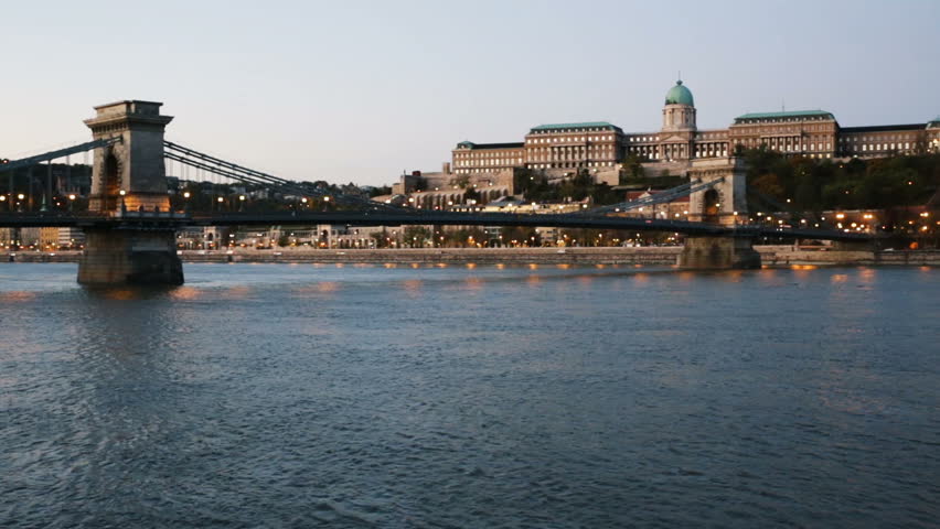 
Image of Chain Bridge near Buda Fortress in evening illumination of Hungary outdoor