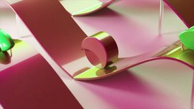Vibrant 3D animation of reflective spheres on a neon-lit, undulating ribbon path. 3D Illustration
