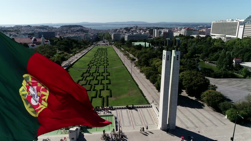 Portugal national flag waving in Lisbon, Portugal
