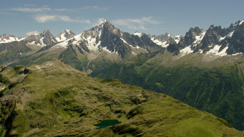 Chamonix : Aerial view of Chamonix with the Mont Blanc mountain in France, highest mountain in Europe, with the beautiful landscape and view