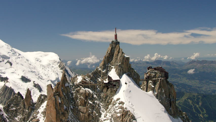 Mont Blanc : Aerial view of the Aiguille du Midi in the Mont Blanc mountain in France, highest mountain in Europe, with the beautiful landscape and view
