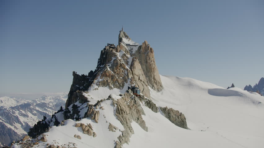 Mont Blanc : Aerial view of the Aiguille du Midi in the Mont Blanc mountain in France, highest mountain in Europe, with the beautiful landscape and view
